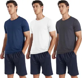 3-Pack Men's Performance Short Sleeve Crew Neck T-Shirts - Quick-Dry Athletic Running and Workout Tops