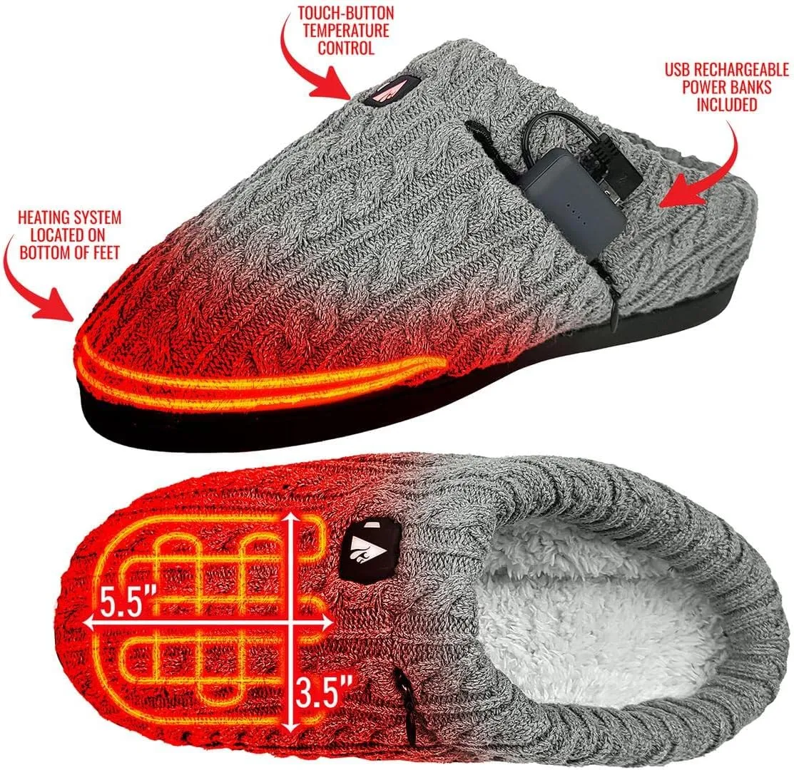 ActionHeat 5V Cable Knit Heated Slippers  Rechargeable Battery-Operated Winter Shoes for Home  Up to 130F Heating