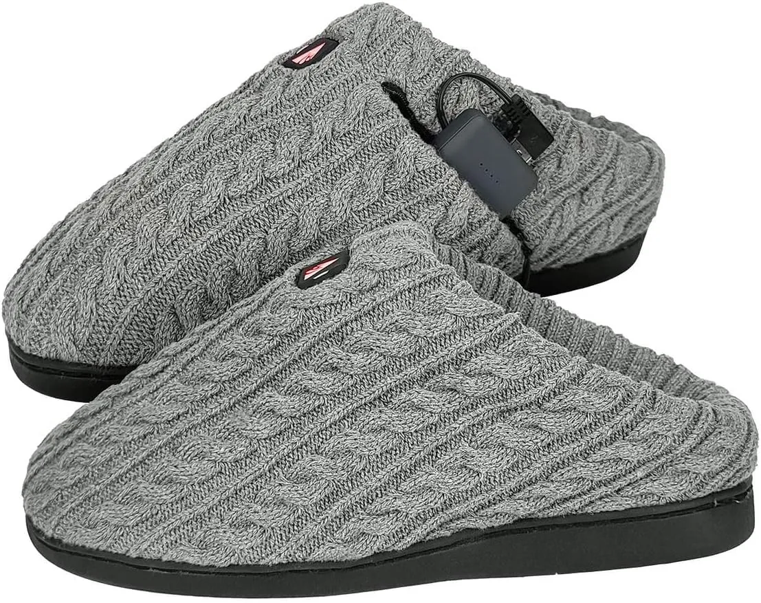 ActionHeat 5V Cable Knit Heated Slippers  Rechargeable Battery-Operated Winter Shoes for Home  Up to 130F Heating