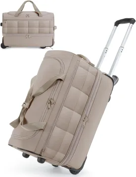 BAGSMART 40L Rolling Duffle Bag with Wheels and Handle, TSA Underseat Carry On Bags for Travel with Shoe Compartment, Khaki