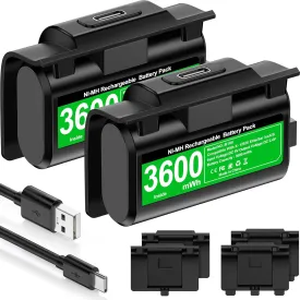 DINOSTRIKE Rechargeable Xbox Controller Battery Pack with 4 Back Covers and a USB C Charging Cable, 2x3600mWh Xbox One Controller Battery Play and Charger kit for Xbox Series X/S Remote Protectors