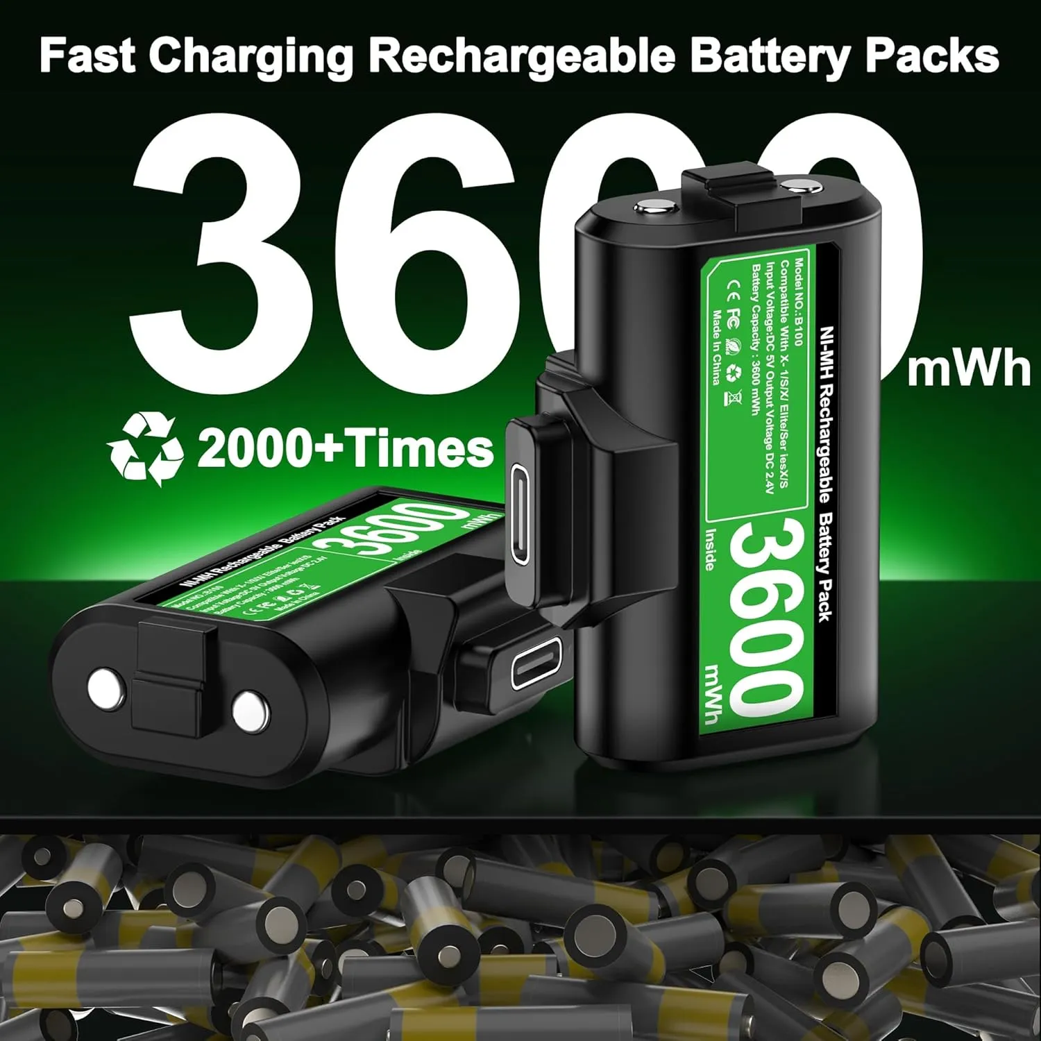 DINOSTRIKE Rechargeable Xbox Controller Battery Pack with 4 Back Covers and a USB C Charging Cable, 2x3600mWh Xbox One Controller Battery Play and Charger kit for Xbox Series X/S Remote Protectors
