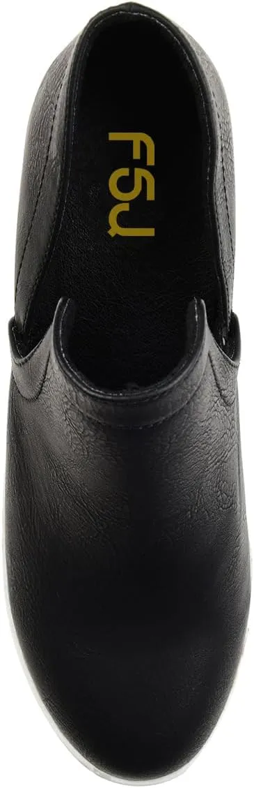 FSJ Women Platform Wedge Sneakers Side V Cut Ankle Booties Closed Toe Slip On Pumps Hidden Heel Summer Sandals Fashion Shoes Size 4-16 US
