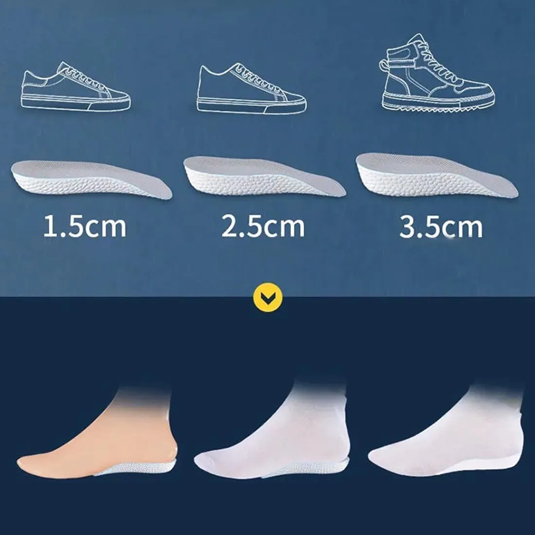Insoles Height Increase High Pads,1.5cm/2.5cm/3.5cm Height Insoles Increase High Pads Comfort and Reduce Pressure for Men and Women Daily Wear (2 Pairs Black, 3.5cm/1.37)