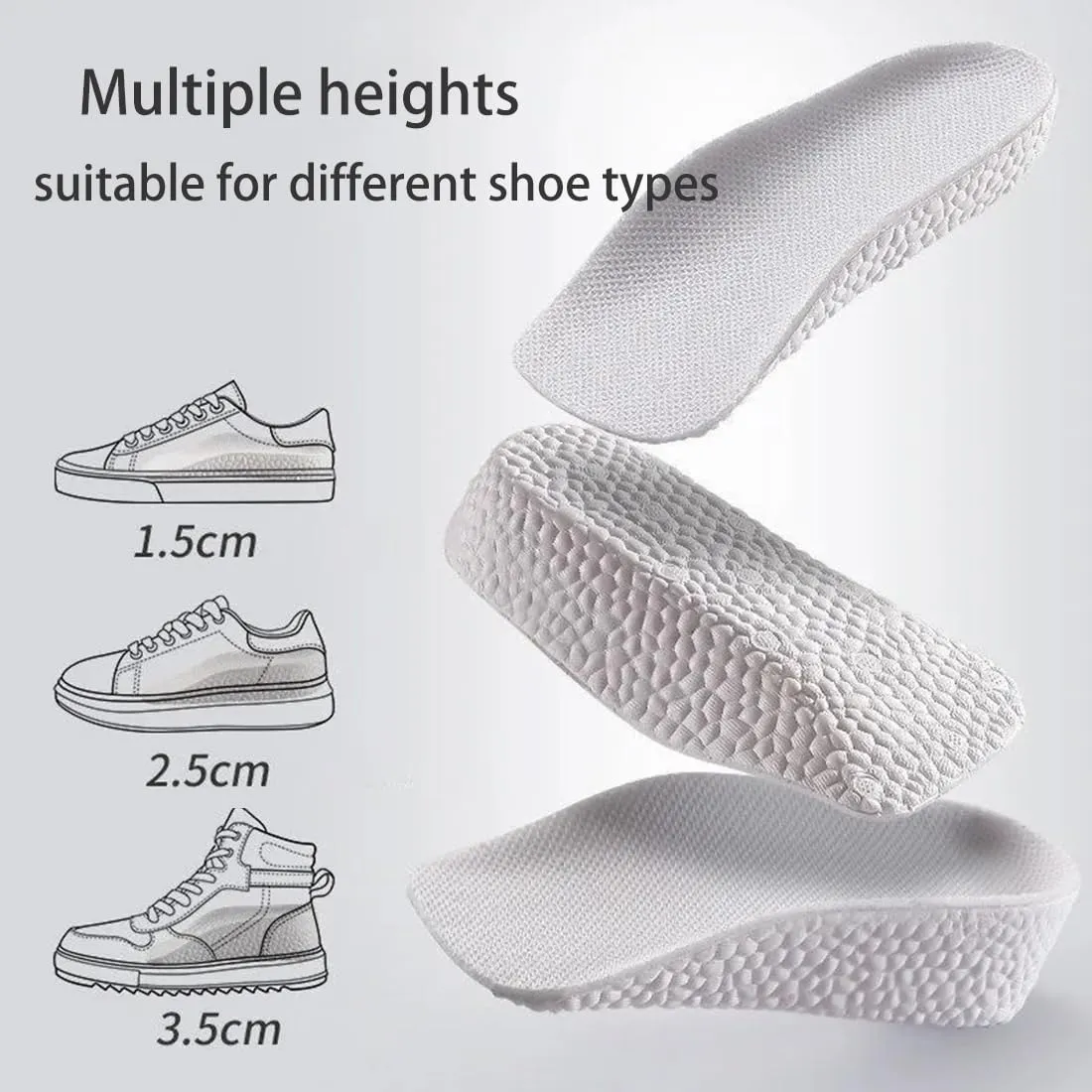 Insoles Height Increase High Pads,1.5cm/2.5cm/3.5cm Height Insoles Increase High Pads Comfort and Reduce Pressure for Men and Women Daily Wear (2 Pairs Black, 3.5cm/1.37)