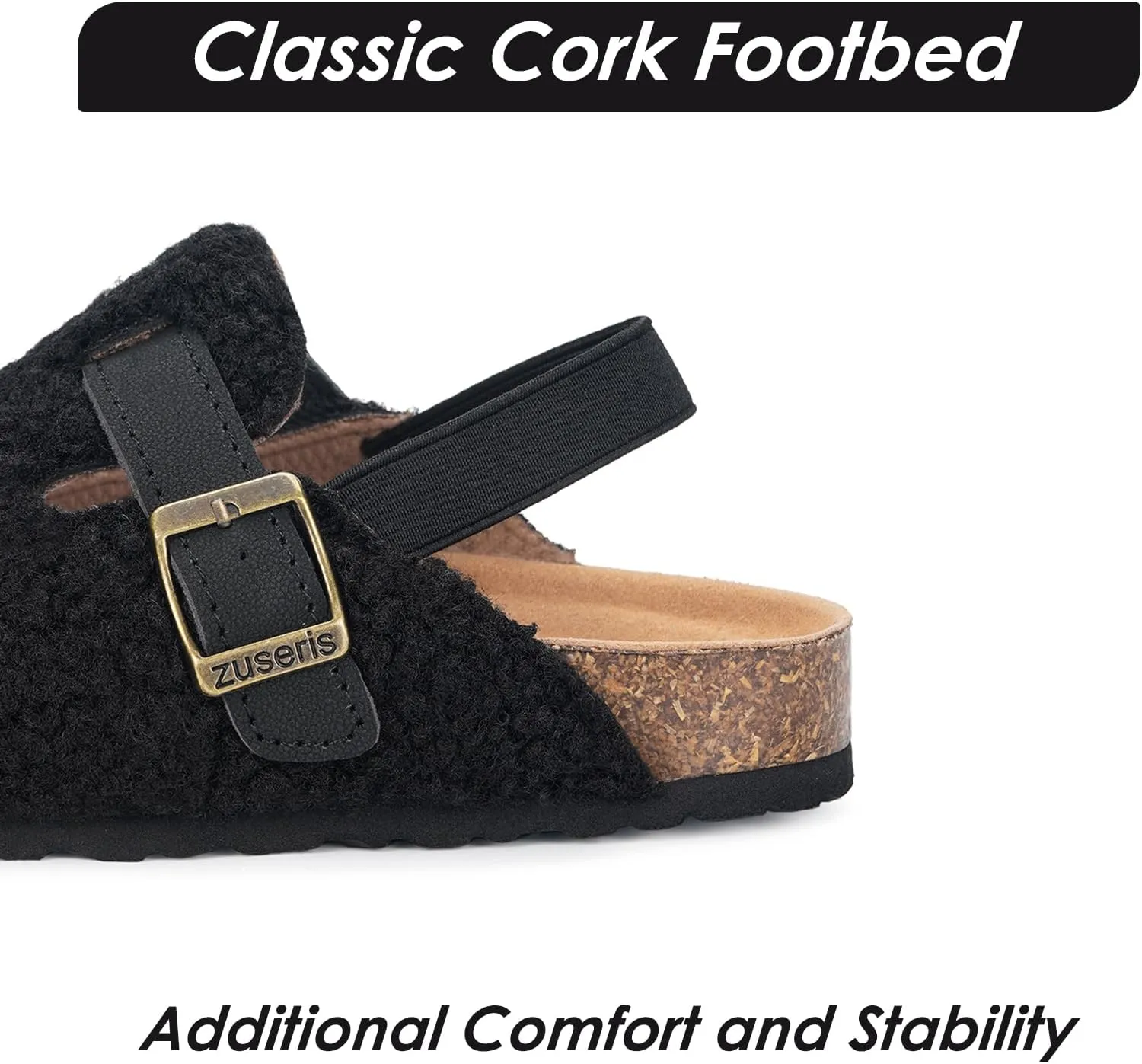 Kids Clogs Toddler Fuzzy Clog Slippers with Strap Boys Girls Cork Footbed Mules Classic Slip On Fleece Potato Shoes with Adjustable Buckle