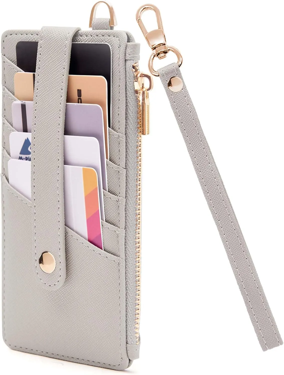 M-Plateau Wallet, Womens Wallet Leather Keychain Wallet With Zipper Coin Pocket ID Window Wrist Strap Gift Box (Nature)
