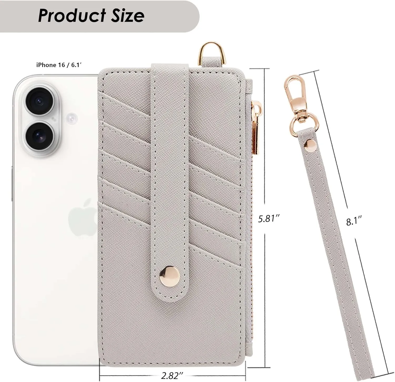 M-Plateau Wallet, Womens Wallet Leather Keychain Wallet With Zipper Coin Pocket ID Window Wrist Strap Gift Box (Nature)