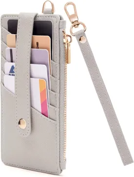 M-Plateau Wallet, Womens Wallet Leather Keychain Wallet With Zipper Coin Pocket ID Window Wrist Strap Gift Box (Nature)