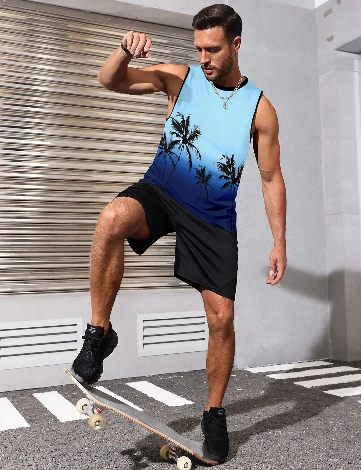 Mens Tank Tops Beach Summer Sleeveless Shirts Graphic Palm Tree Vacation Tanks Muscle Gym Tank Top
