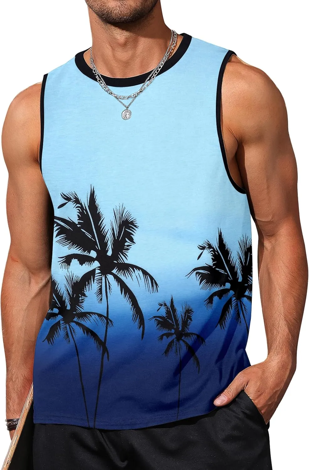 Mens Tank Tops Beach Summer Sleeveless Shirts Graphic Palm Tree Vacation Tanks Muscle Gym Tank Top