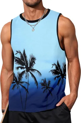 Mens Tank Tops Beach Summer Sleeveless Shirts Graphic Palm Tree Vacation Tanks Muscle Gym Tank Top