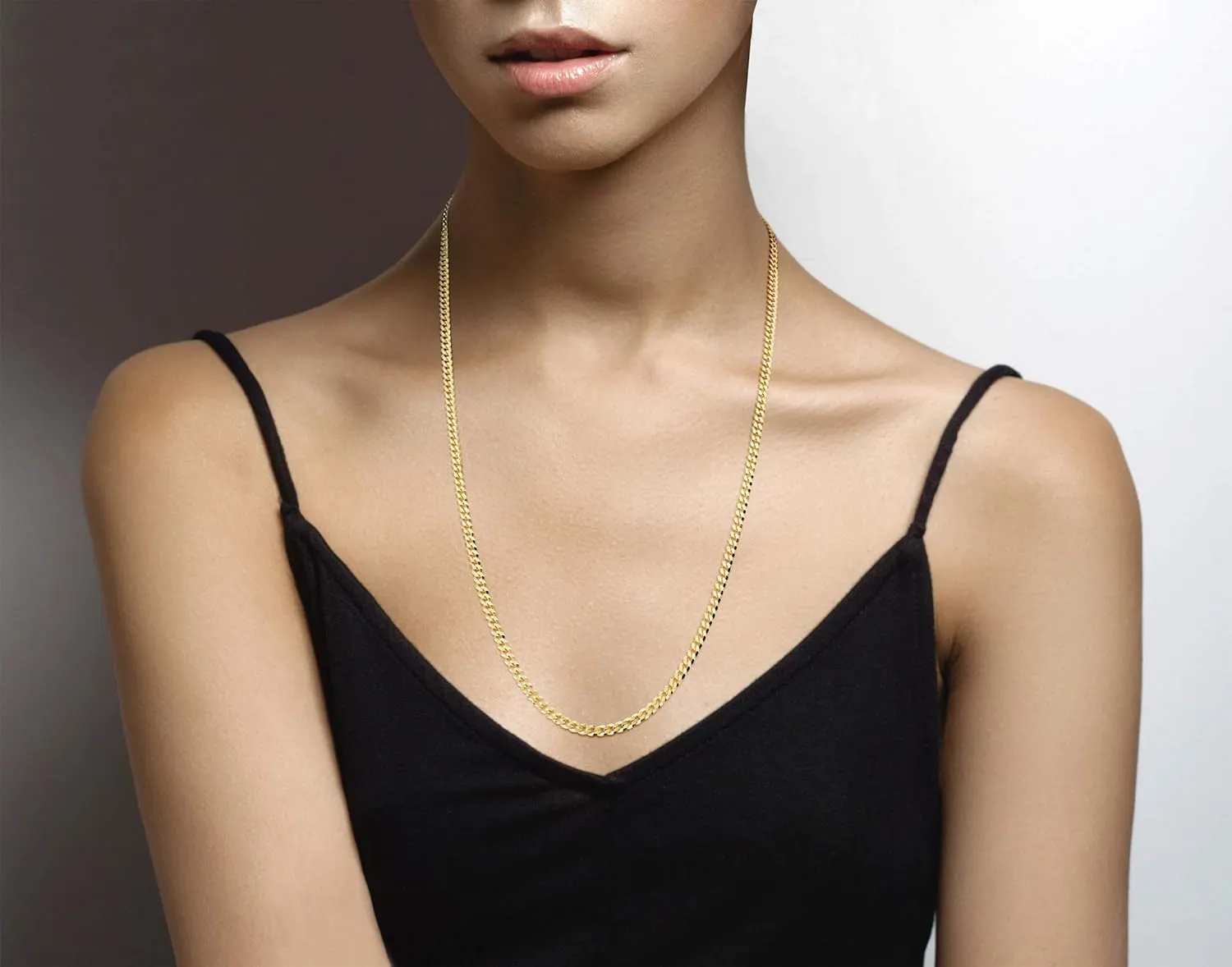 Miabella Italian Solid 18k Gold Over 925 Sterling Silver 3.5mm Diamond Cut Cuban Link Curb Chain Necklace for Women, Made in Italy