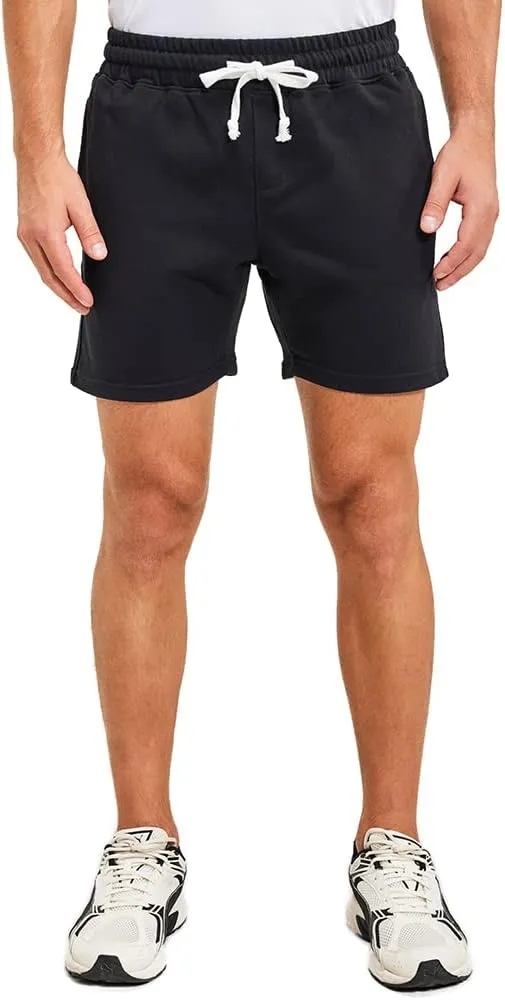 NIMENJOJA Mens 5.5" Athletic Gym Shorts Cotton Jogger Workout Lounge Jersey Zipper Pocket Sweat Shorts