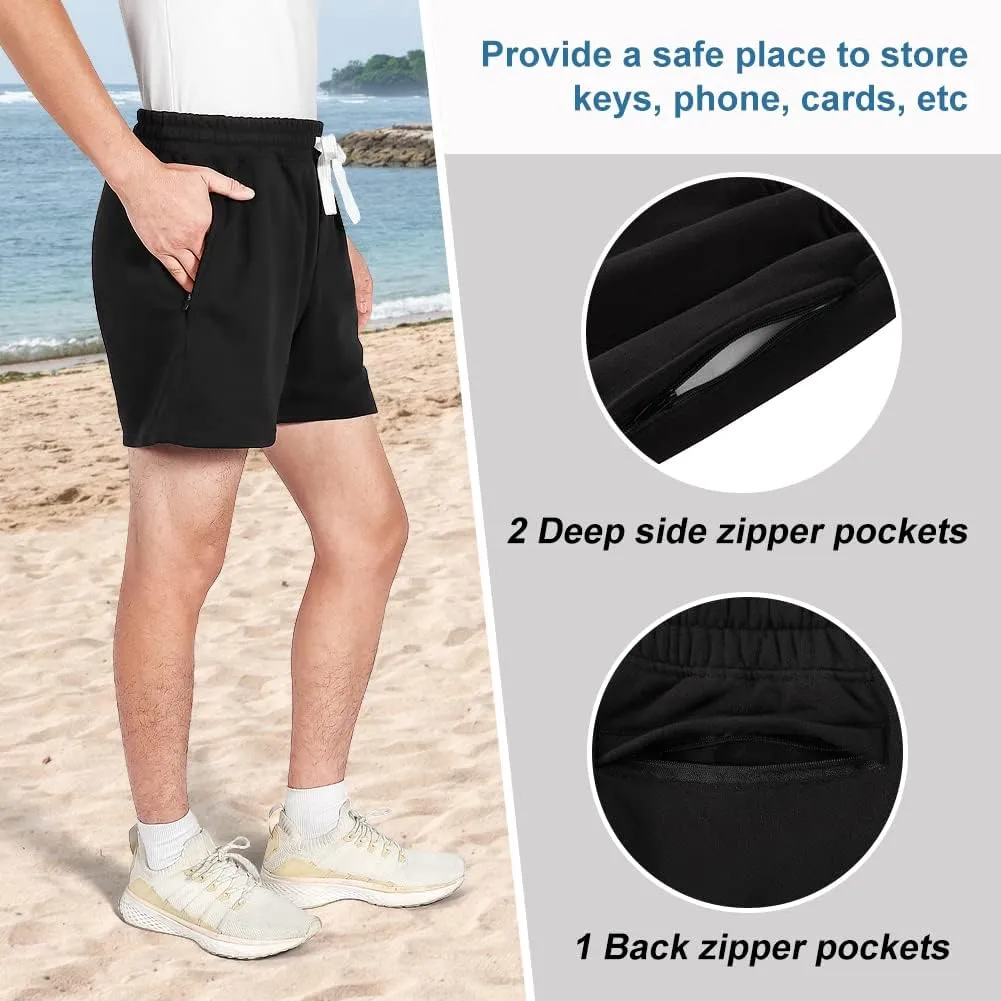 NIMENJOJA Mens 5.5" Athletic Gym Shorts Cotton Jogger Workout Lounge Jersey Zipper Pocket Sweat Shorts