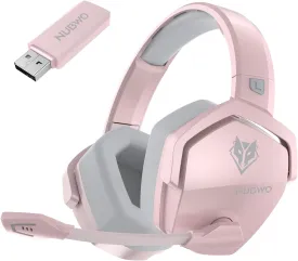 NUBWO G06 Dual Wireless Gaming Headset with Mic for PS5, PS4, PC, Mobile, Switch: 2.4GHz Wireless   Bluetooth - 100 Hr Battery - 50mm Drivers - Pink