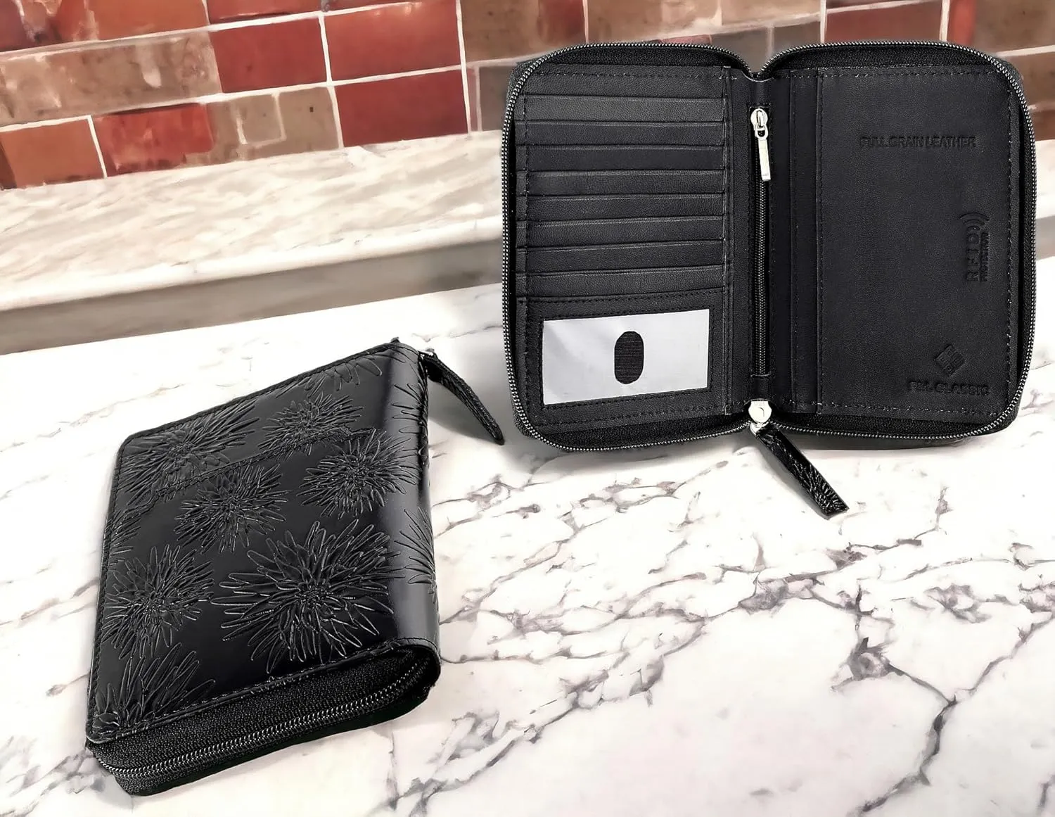 Passport Wallet - Travel Document Holder w/RFID Blocking ?C Full Grain Leather ?C Bifold compact zip around Wallet with Credit Card Slots for Women and Men,500-80