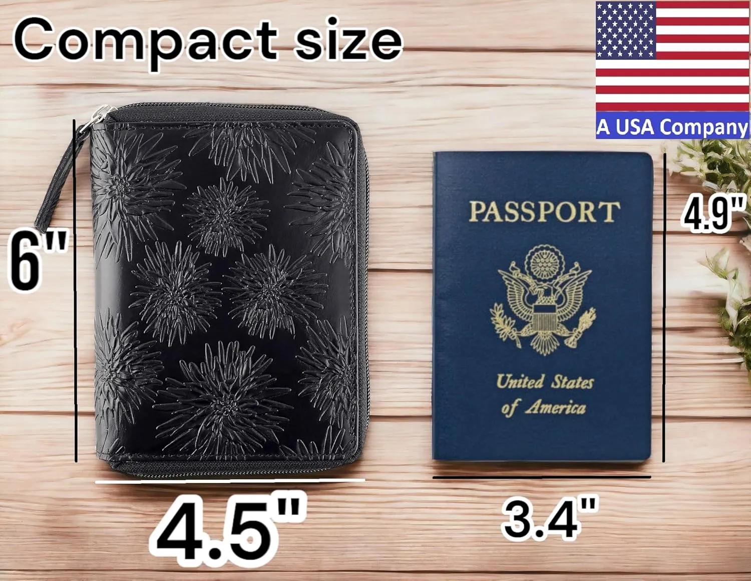 Passport Wallet - Travel Document Holder w/RFID Blocking ?C Full Grain Leather ?C Bifold compact zip around Wallet with Credit Card Slots for Women and Men,500-80
