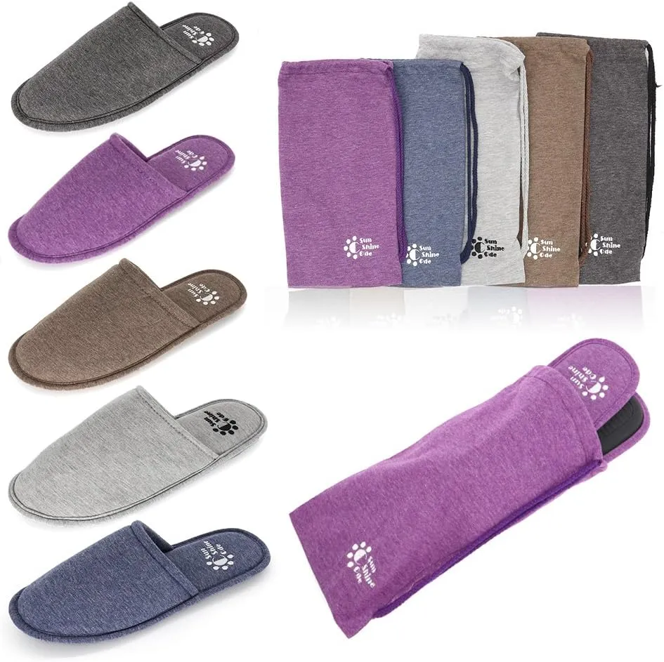 Sunshine Code Women's Memory Foam Cotton Washable Slippers with Matching Travel Bag for Home Hotel Spa Bedroom