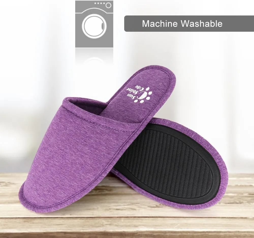 Sunshine Code Women's Memory Foam Cotton Washable Slippers with Matching Travel Bag for Home Hotel Spa Bedroom