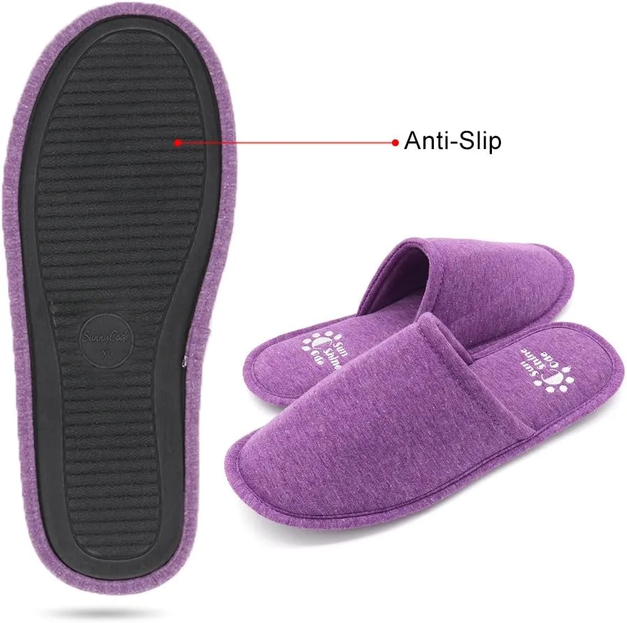 Sunshine Code Women's Memory Foam Cotton Washable Slippers with Matching Travel Bag for Home Hotel Spa Bedroom