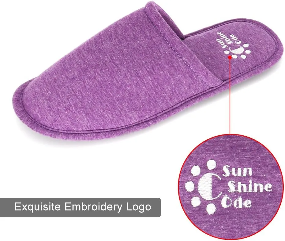 Sunshine Code Women's Memory Foam Cotton Washable Slippers with Matching Travel Bag for Home Hotel Spa Bedroom