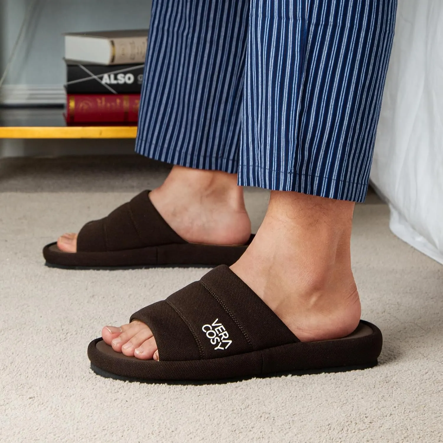 VeraCosy Men's Open Toe Slippers Breathable Corn Knit Memory Foam with Non Slip Sole